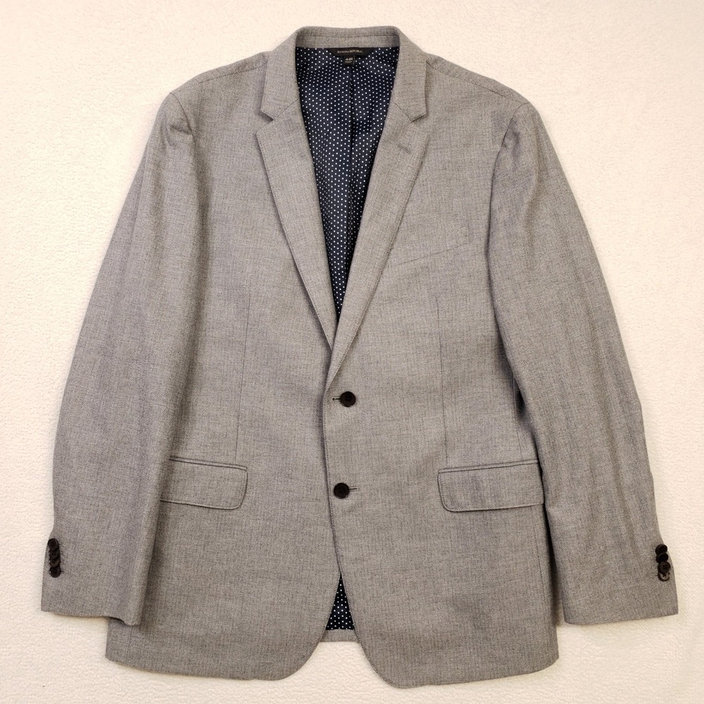 Banana Republic Sport Coat Mens‎ 44R Gray Herringbone Slim Fit Cotton Blazer